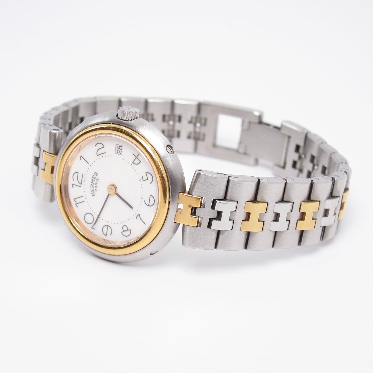 Hermes Vintage Profile White Face with Date and H Bracelet Two Tone Watch