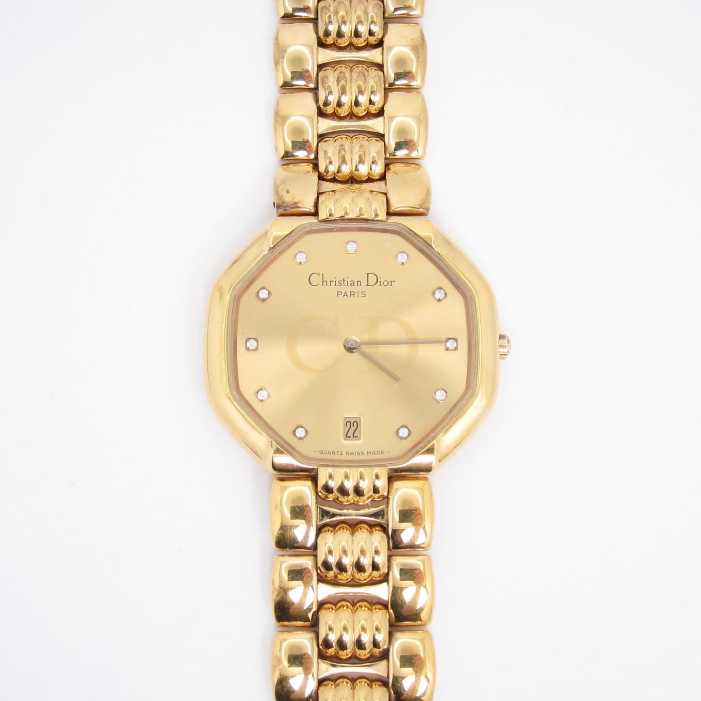Christian Dior Vintage Octagon Golden and Diamond Dial Quartz Watch