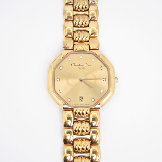 Christian Dior Vintage Octagon Golden and Diamond Dial Quartz Watch