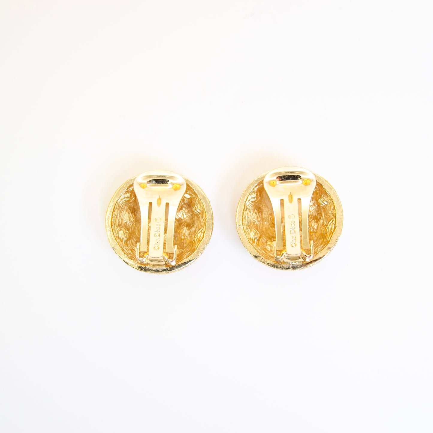 Christian Dior Vintage Round Shape Rhinestone Golden Clip-on Earrings