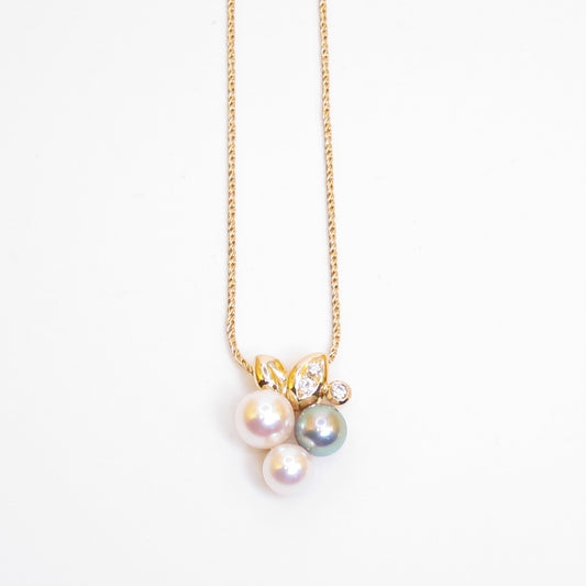 Tasaki Vintage 18K Gold Two Tone Pearl & 0.06ct Diamond Necklace