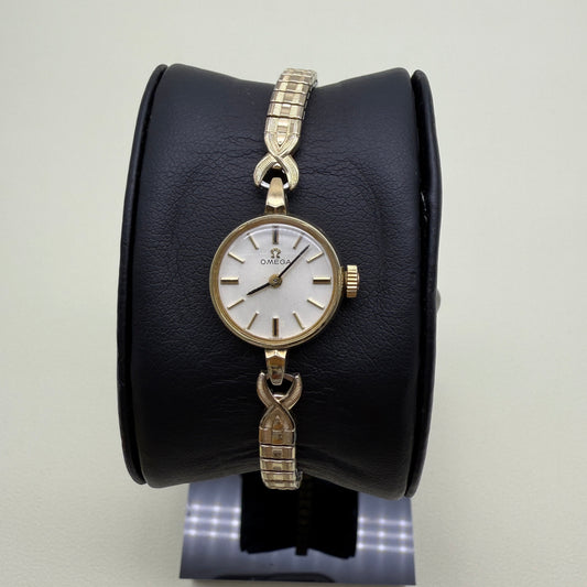 Omega Vintage Round White Face 14K Golden Ladies Watch