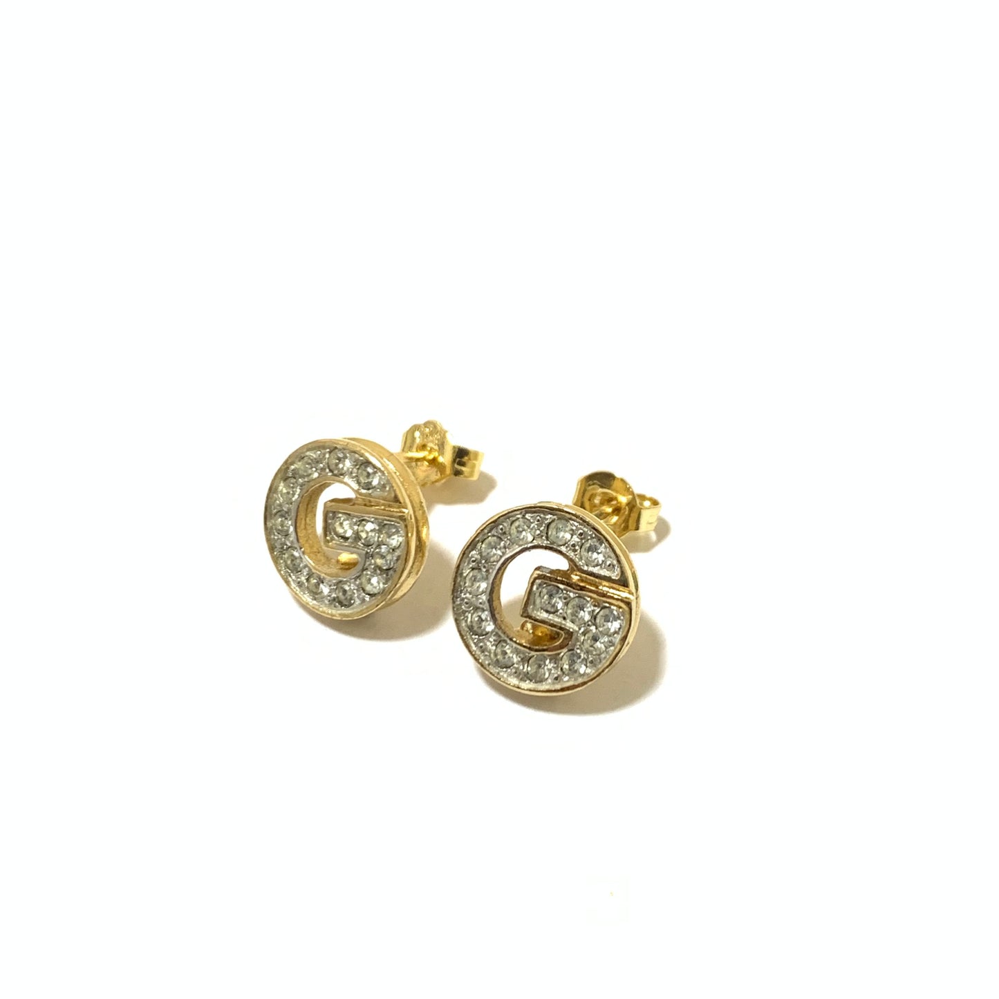 Givenchy Vintage G Logo with Rhinestone Golden Earrings