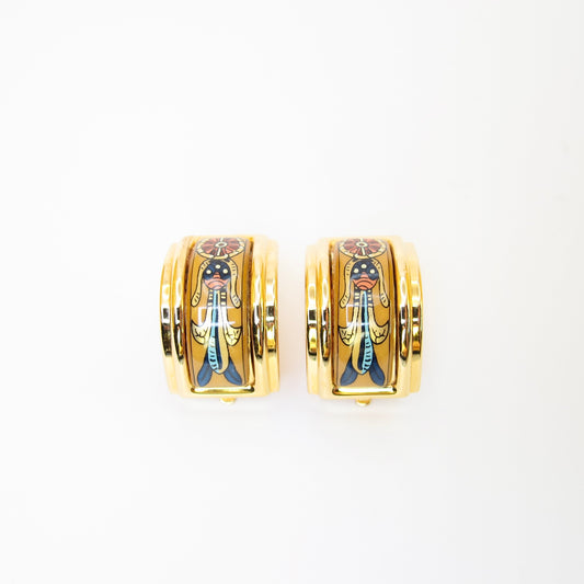 Hermes Vintage Yellow Enamelled Golden Clip-on Earrings