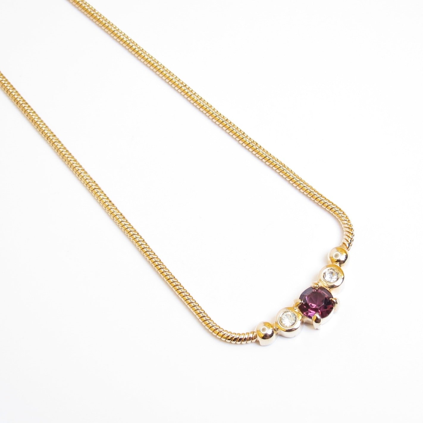 Christian Dior Vintage Plum Stone and Rhinestone Golden Necklace