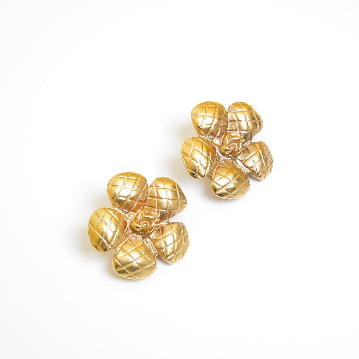 Chanel Vintage Camellia Golden Clip-on Earrings