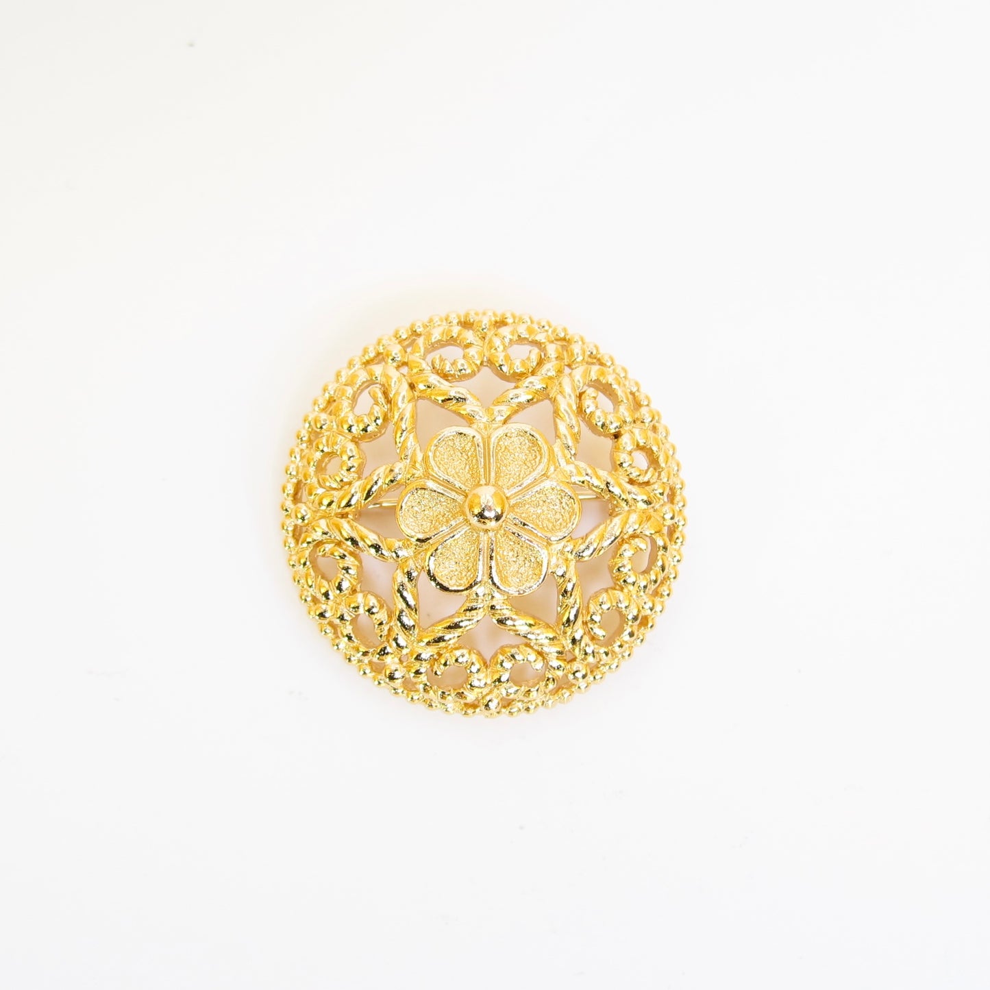 Christian Dior Vintage Folwer and Heart Golden Brooch