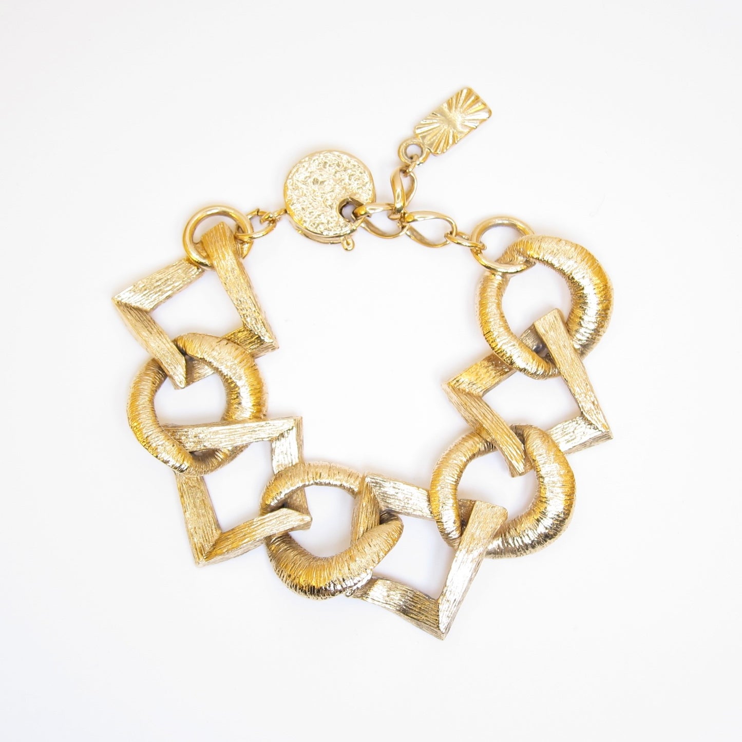 Yves Saint Laurent Vintage Textured Geometric Link Golden Bracelet