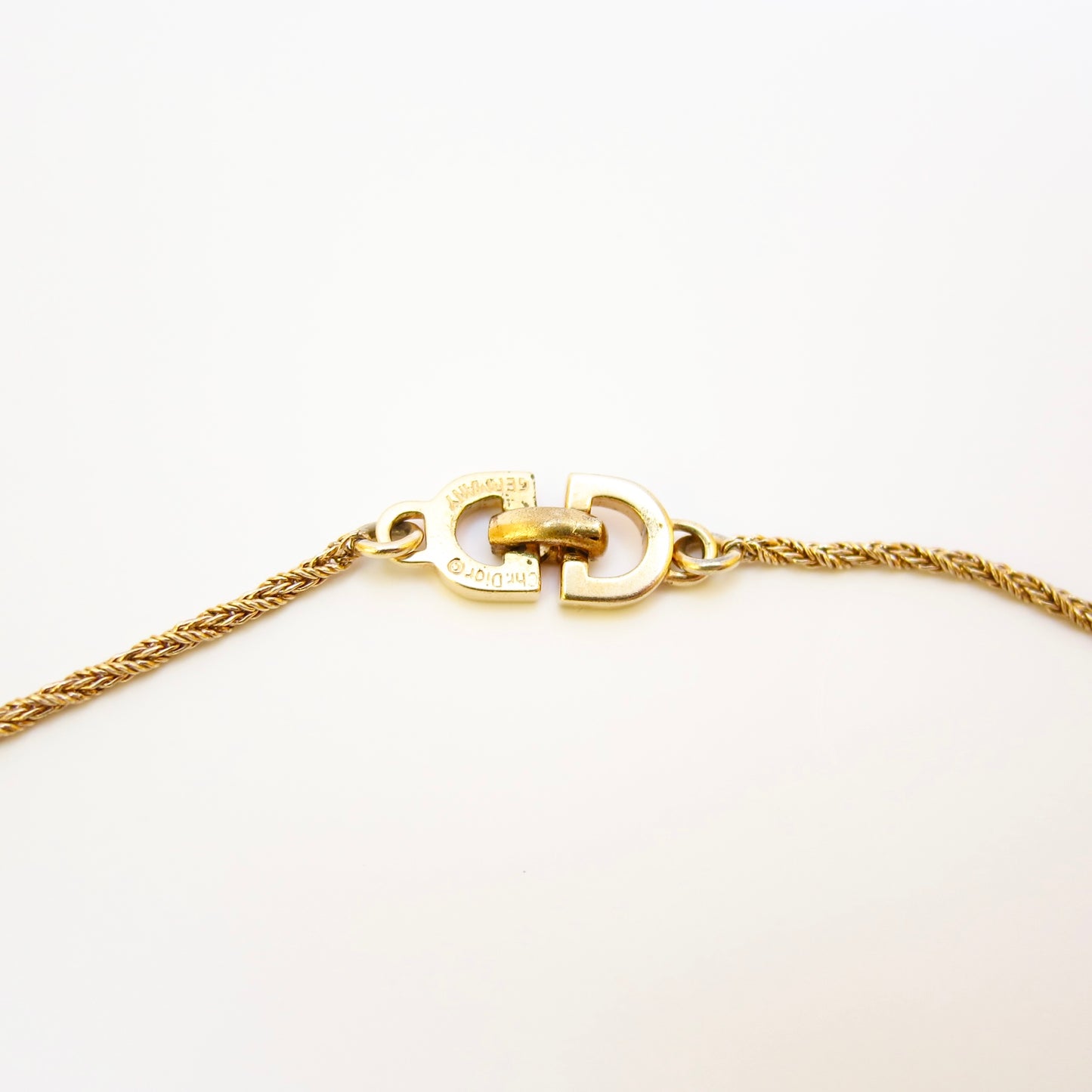 Christian Dior Vintage CD Logo On White and Golden Pendant Necklace