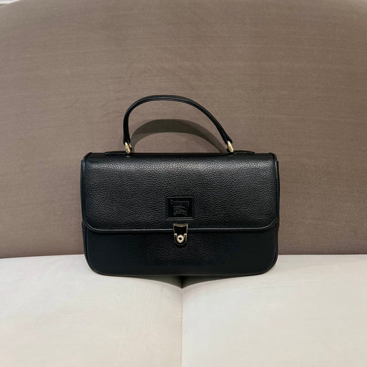 Burberry Vintage Black Leather Top Handle Handbag