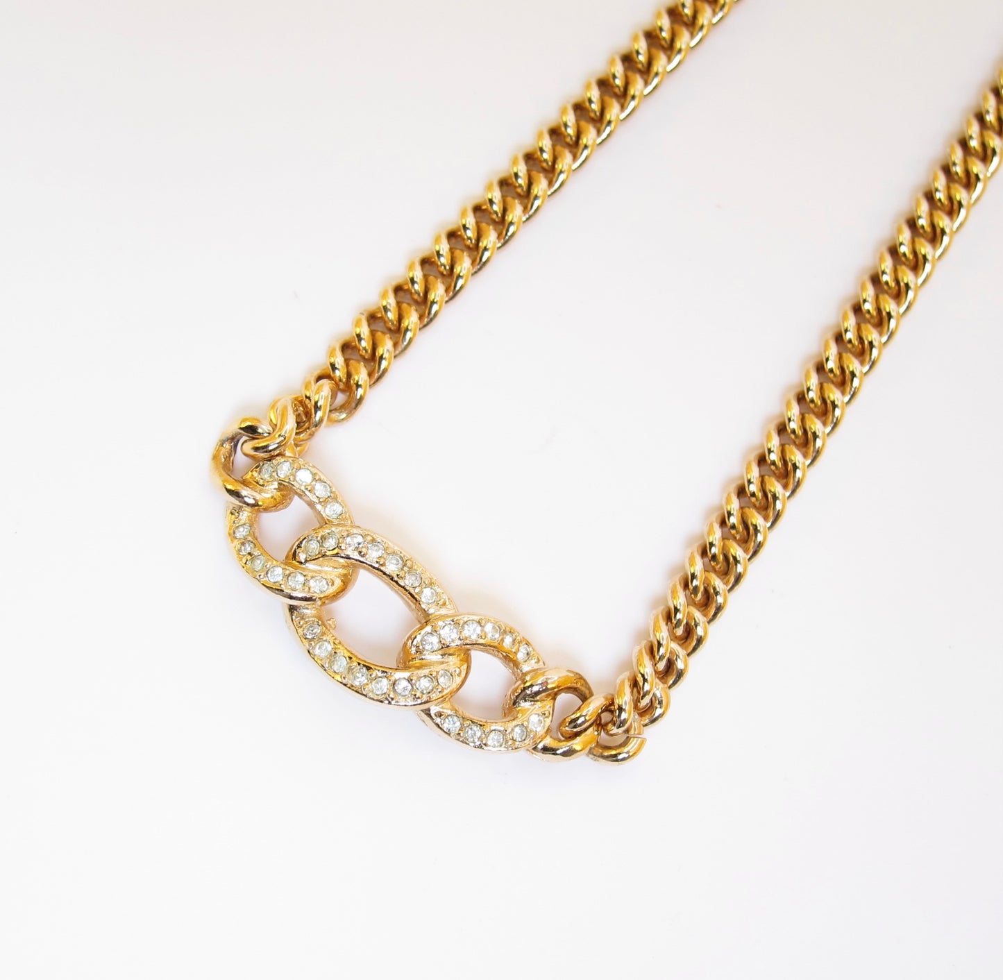 Christian Dior Vintage Link with Rhinestone Golden Necklace