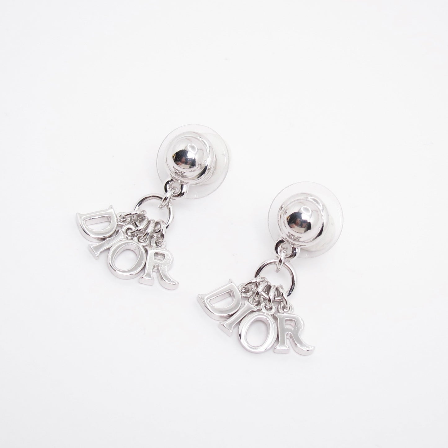 Christian Dior Vintage Dior Letter Charm Dangle Silver Earrings