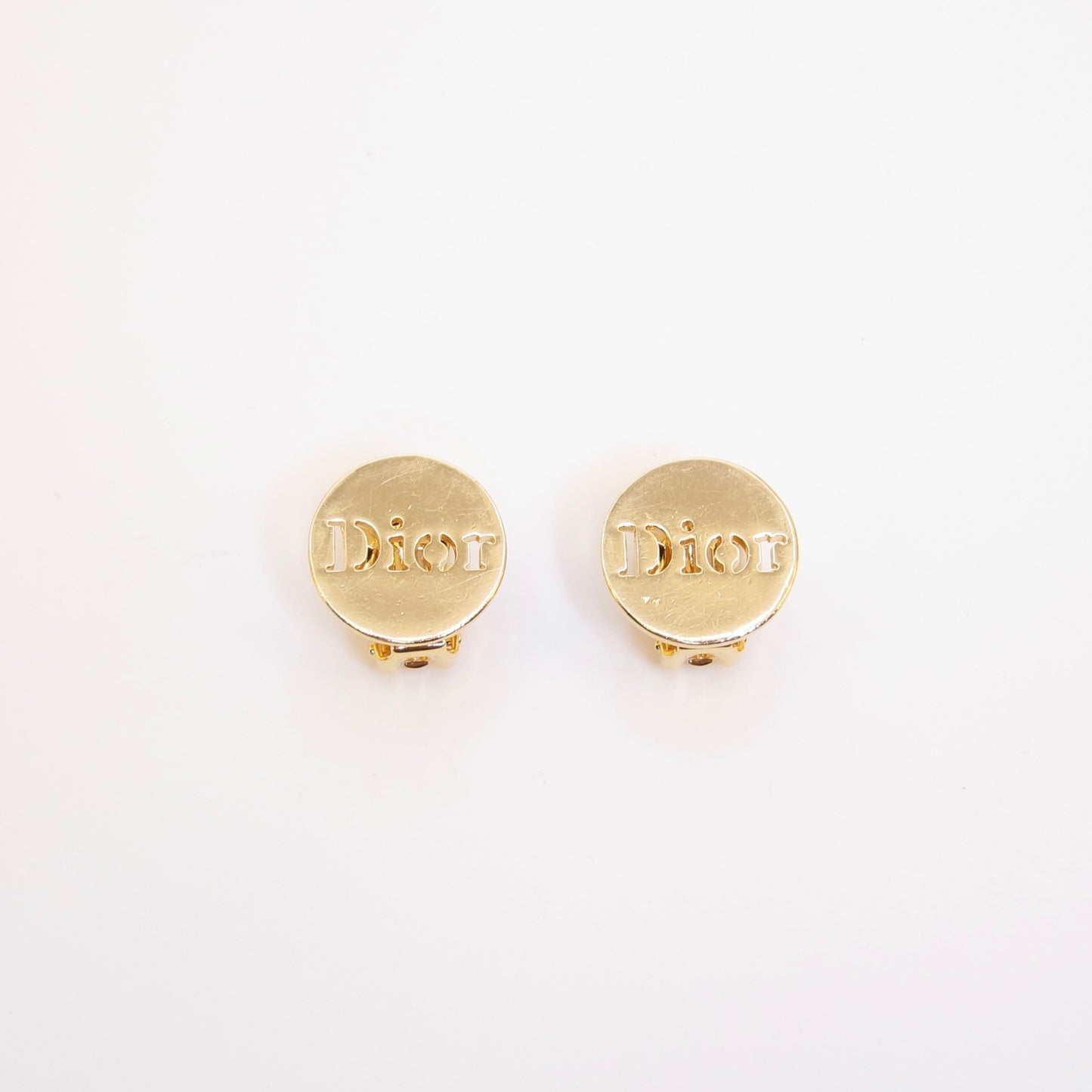 Christian Dior Vintage Dior Logo Round Shaped Golden Clip-on Earrings