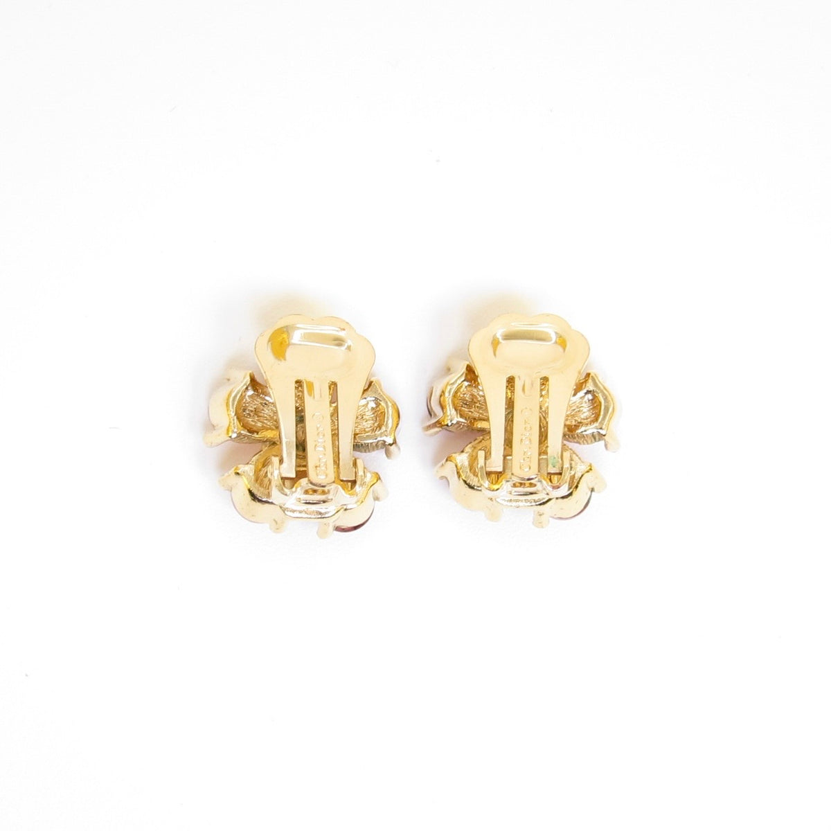 Christian Dior Gold-Tone Pink Stone Flower Clip-On Earrings