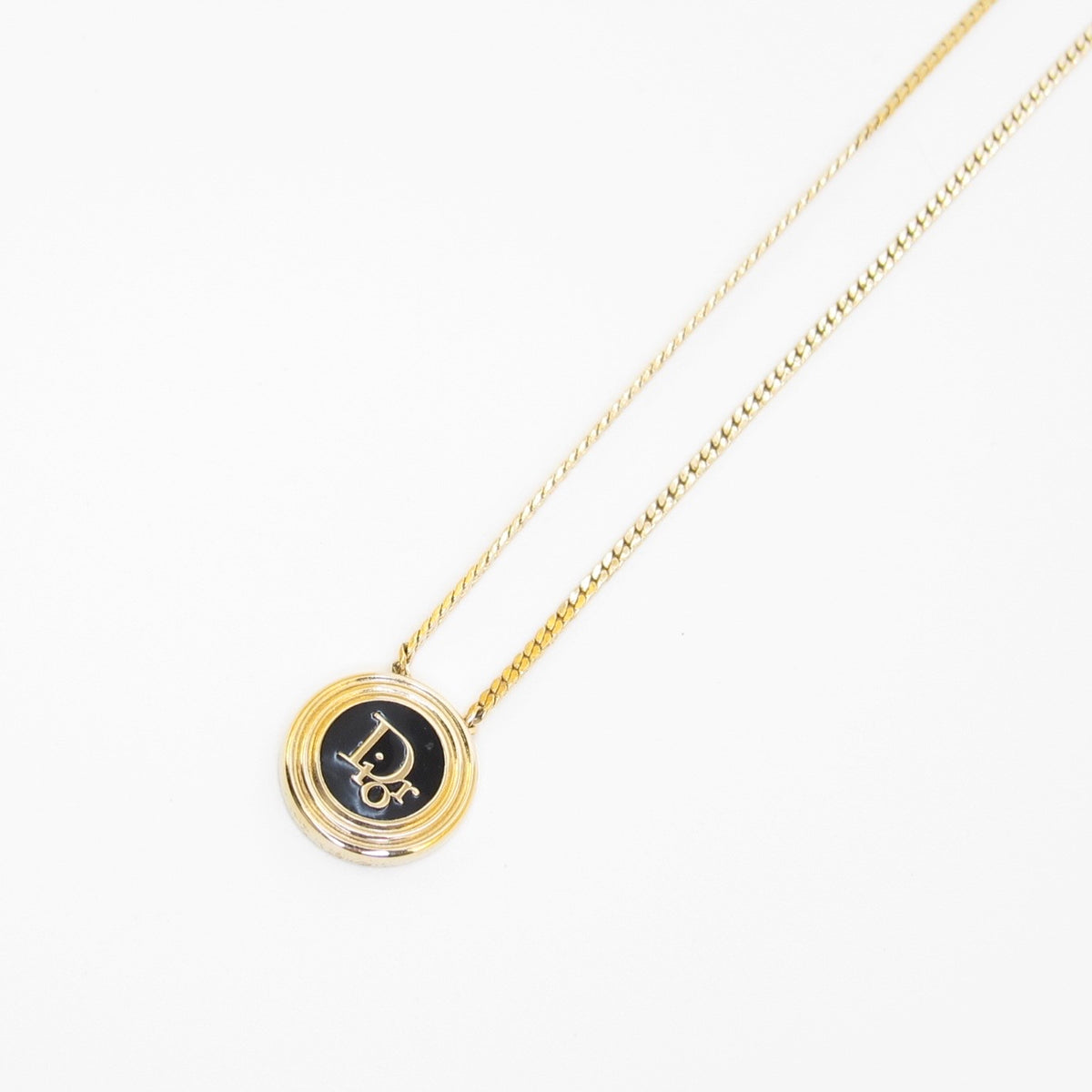 Christian Dior Vintage Black Logo Medallion Necklace