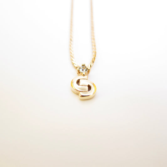 Christian Dior Vintage CD Logo and Rhinestone Golden Necklace