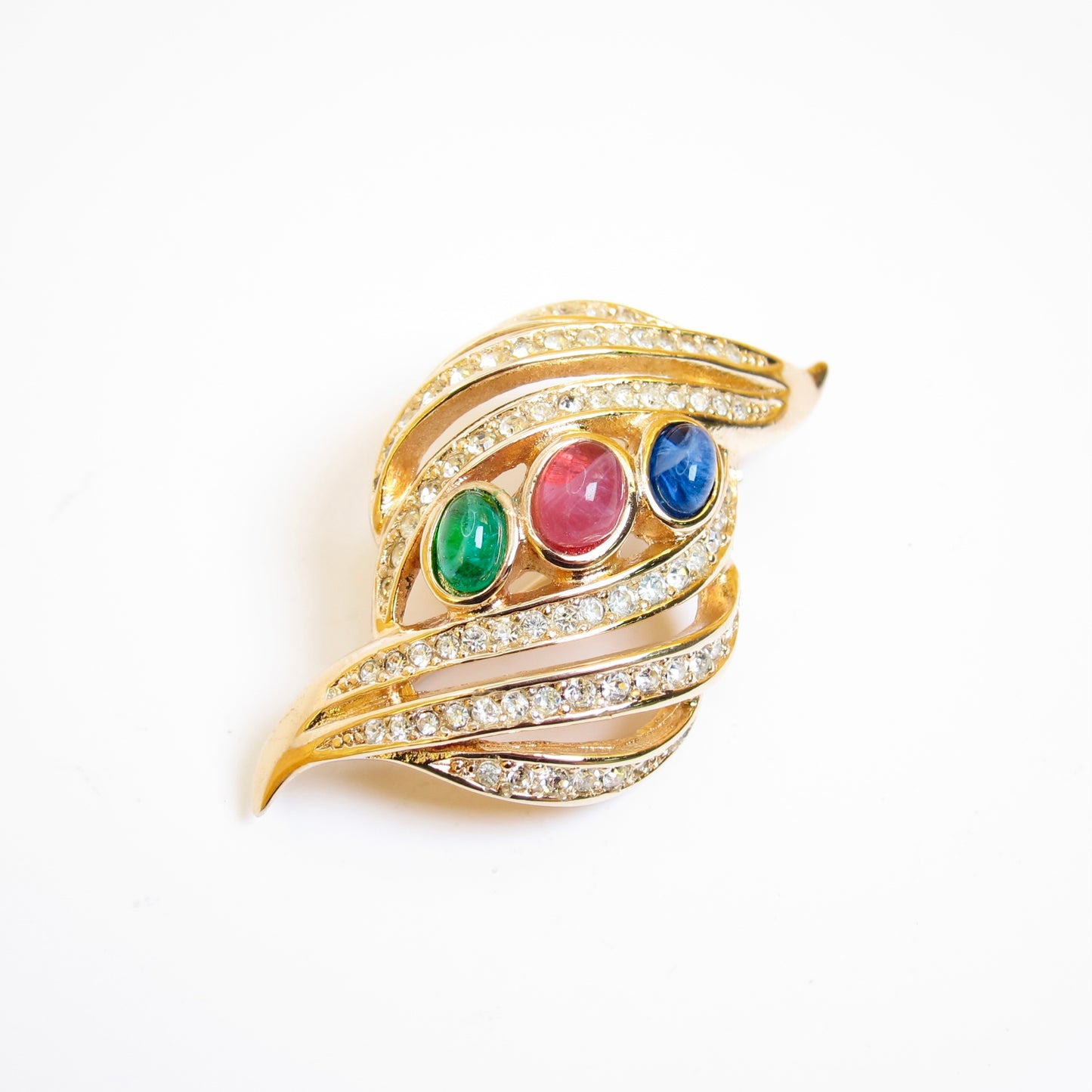 Christian Dior Vintage Multi Color Stone Golden Brooch