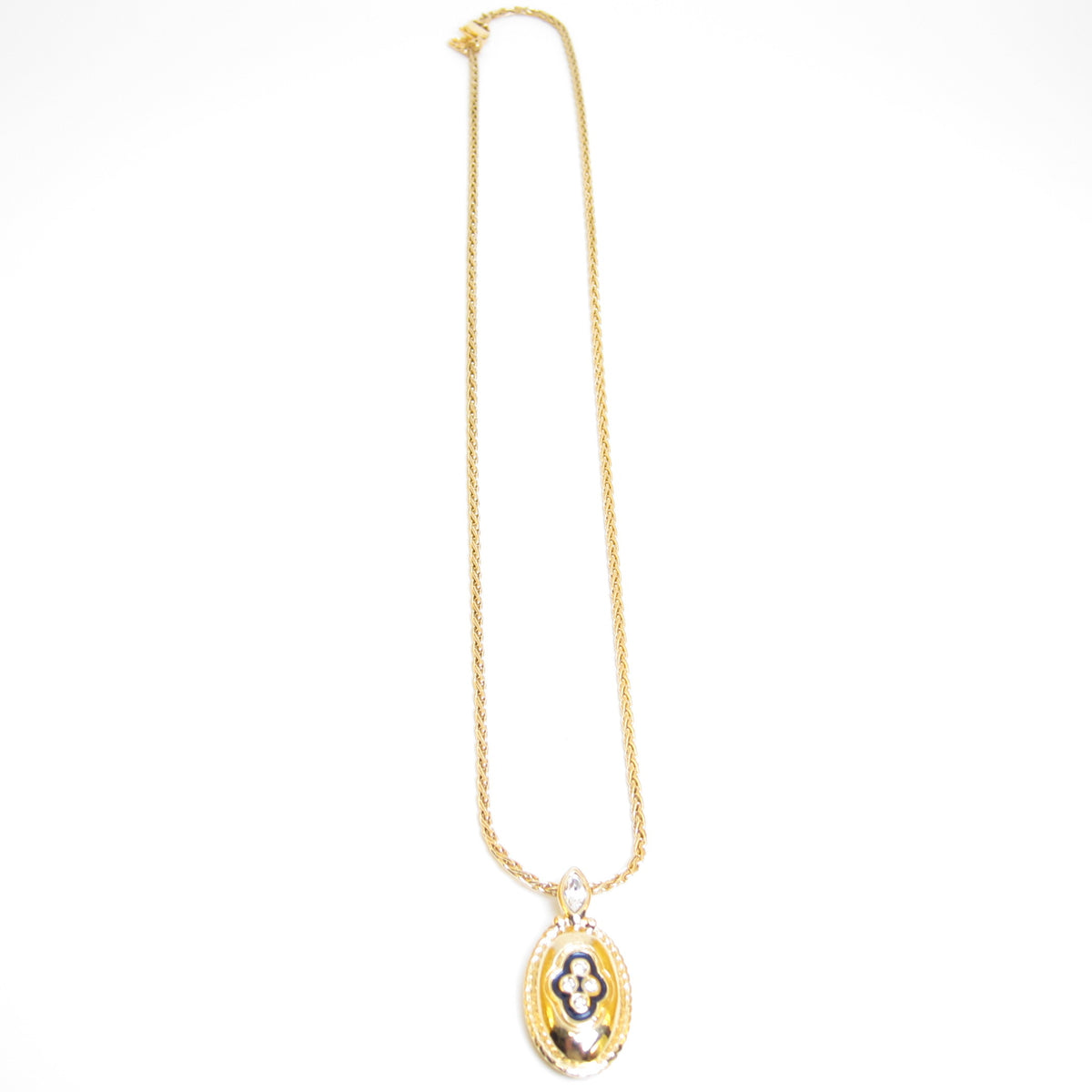 Burberry Vintage Oval Floral Motif Gold-Tone Pendant Necklace
