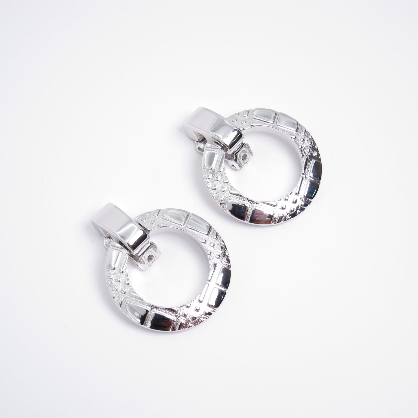 Burberry Vintage Burberry Logo and Check on Circle 3-way Usage Silver Clip-on Earrings