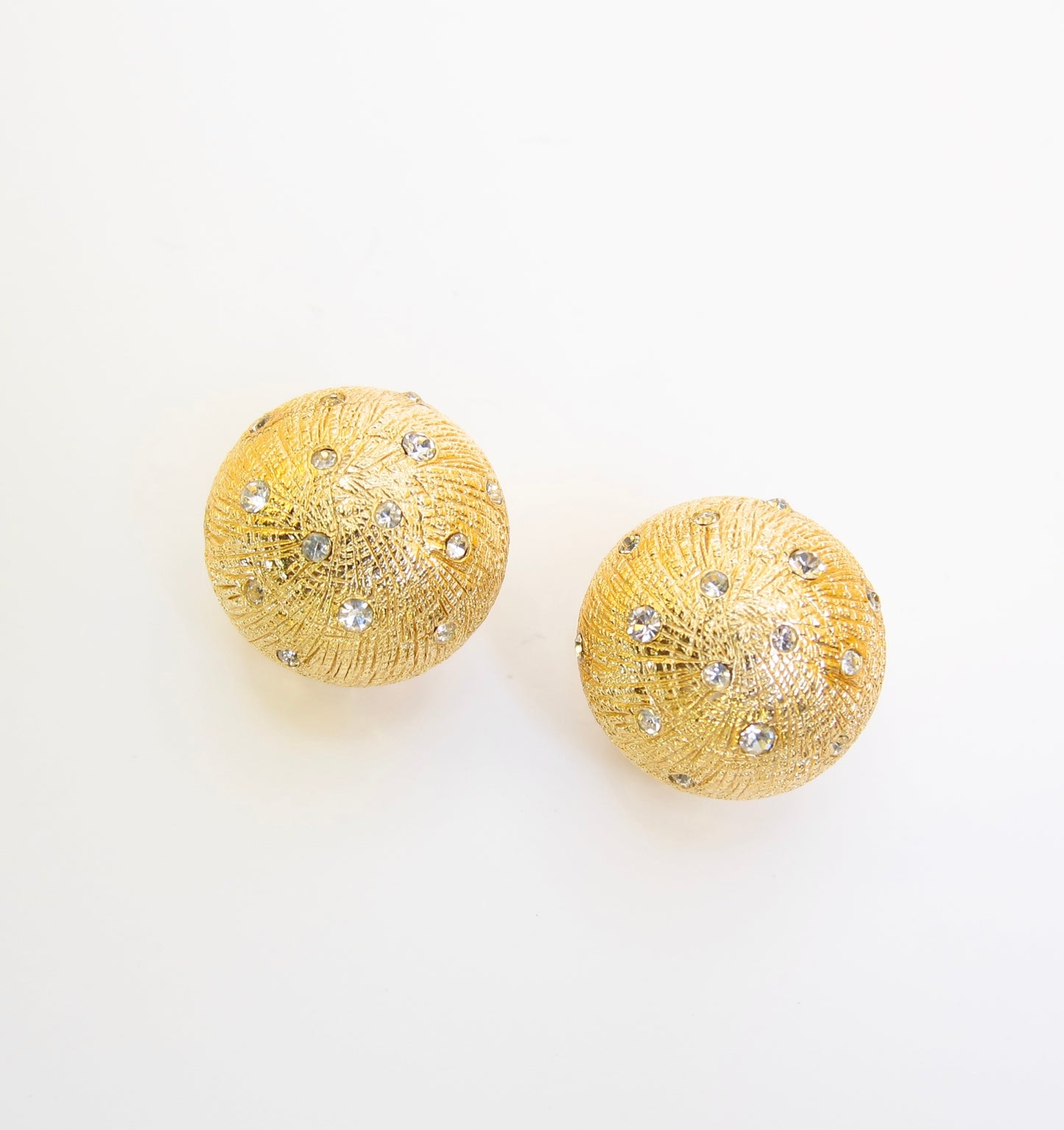 Christian Dior Vintage Round Shape Rhinestone Golden Clip-on Earrings