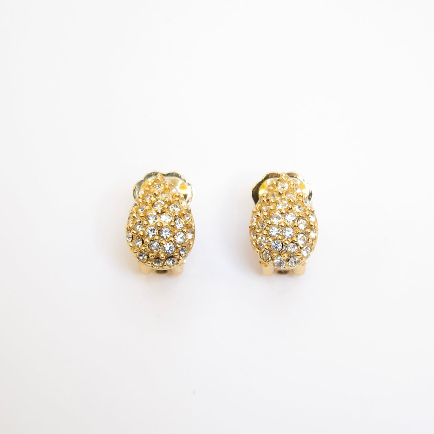 Christian Dior Vintage Drop-shaped with Rhinestone Golden Clip-on Earrings