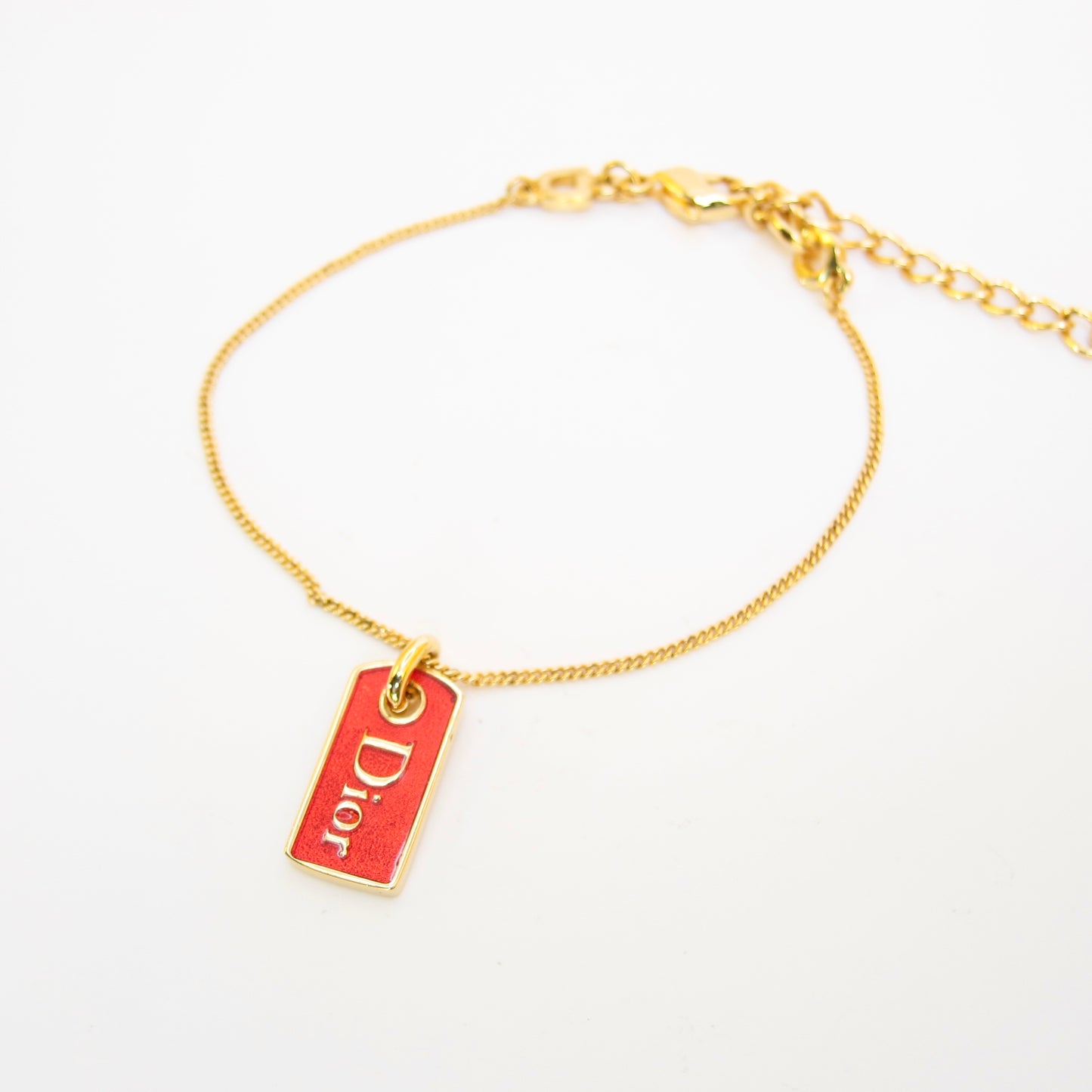 Christian Dior Vintage Dior Logo Red Enamelled Tag Golden Bracelet