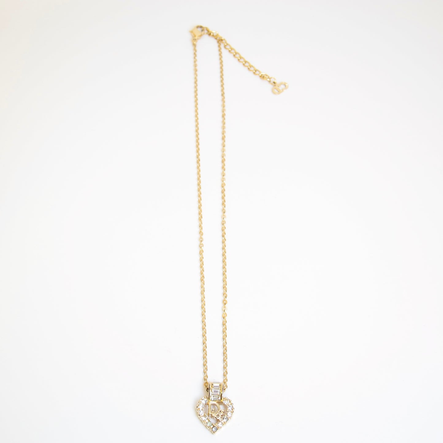 Christian Dior Vintage Dior Logo in Heart with Rhinestone Golden Necklace