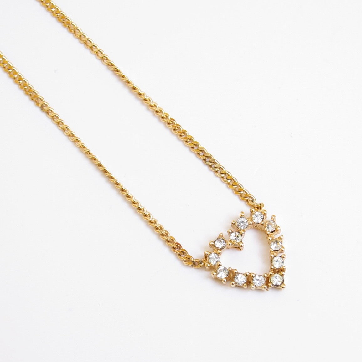 Christian Dior Vintage Heart with Rhinestone Golden Necklace