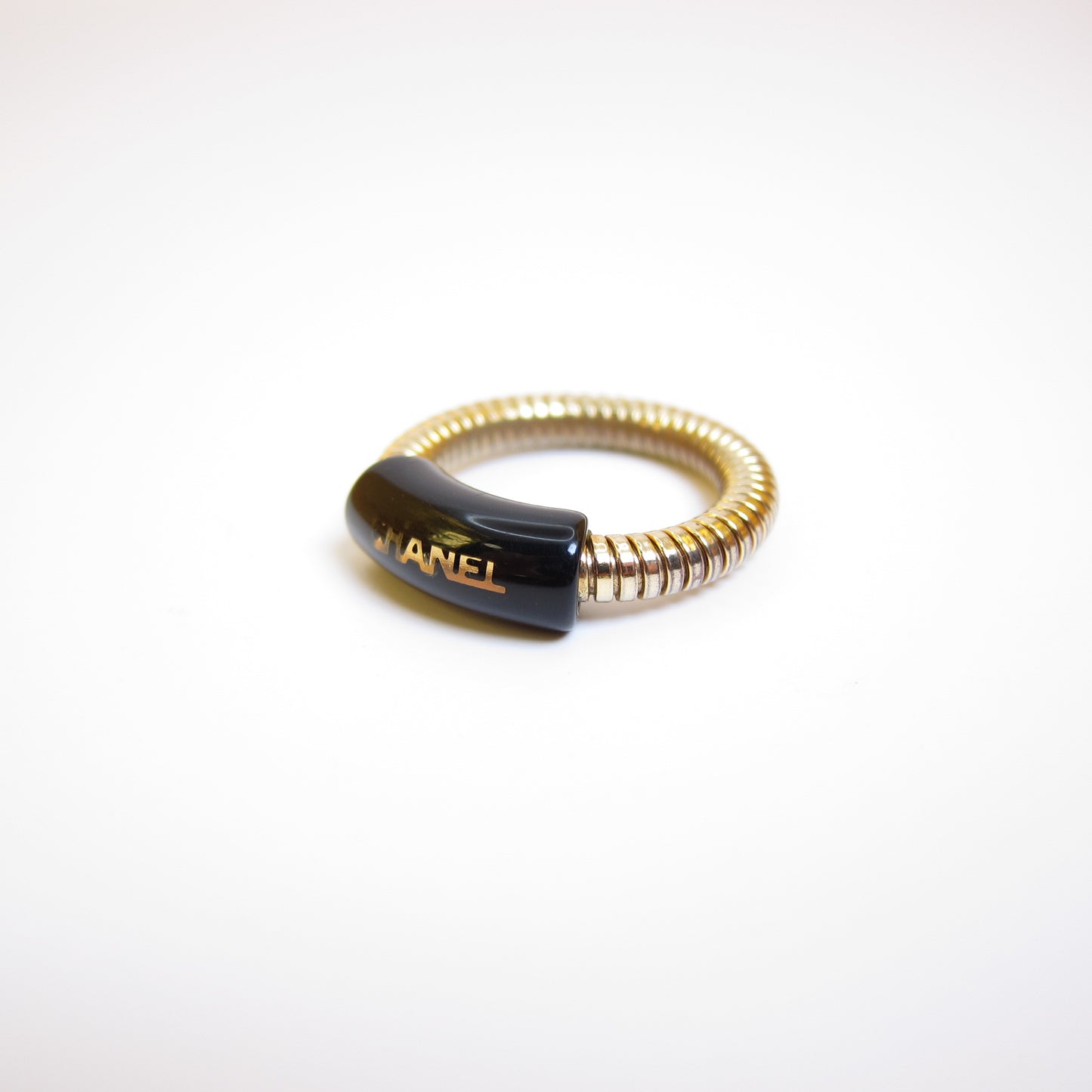 Chanel Vintage Chanel Logo Black and Golden Ring #12