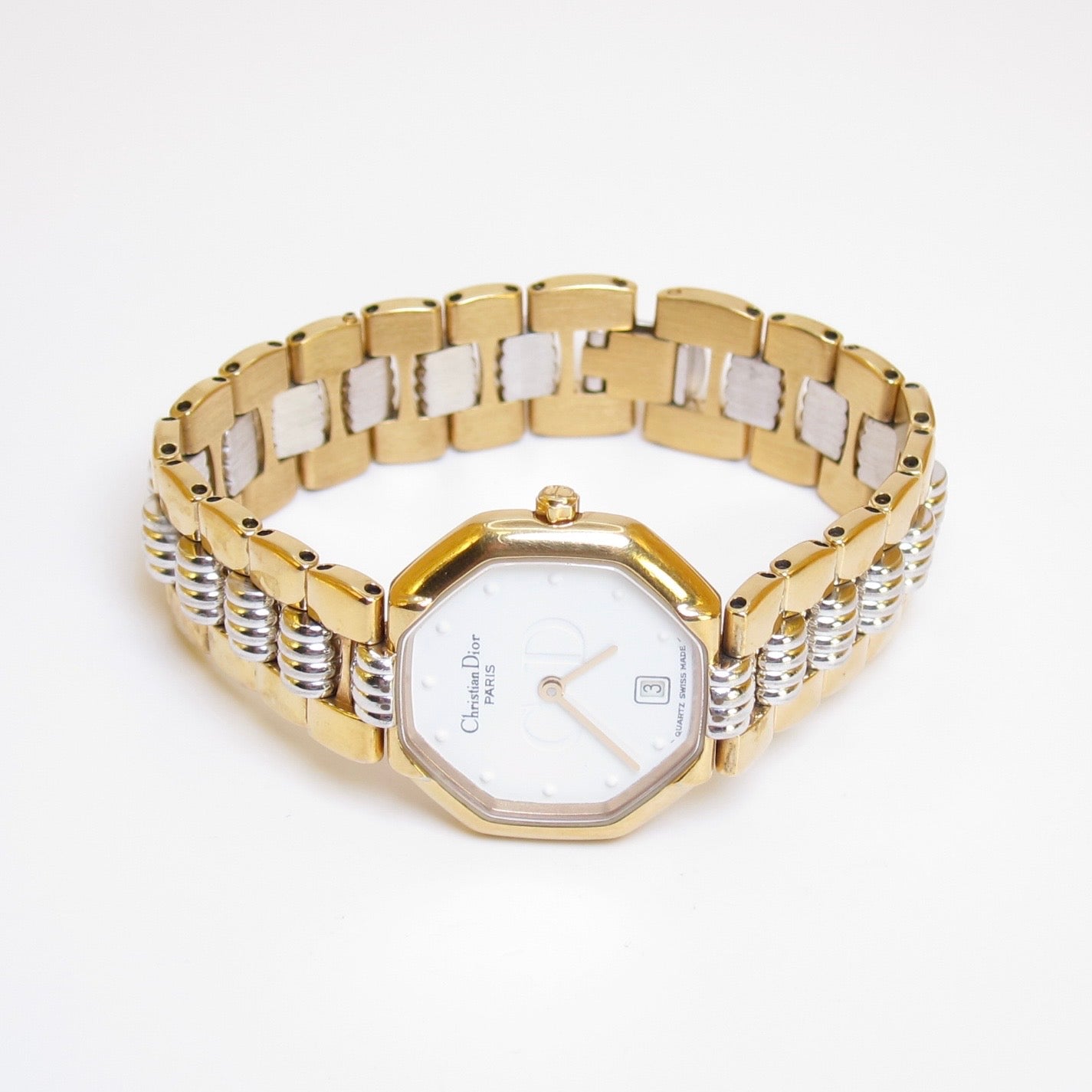 Christian Dior Vintage Octagon White Face with Date Two Tone Watch