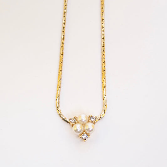Christian Dior Vintage Pearl and Rhinestone Golden Necklace