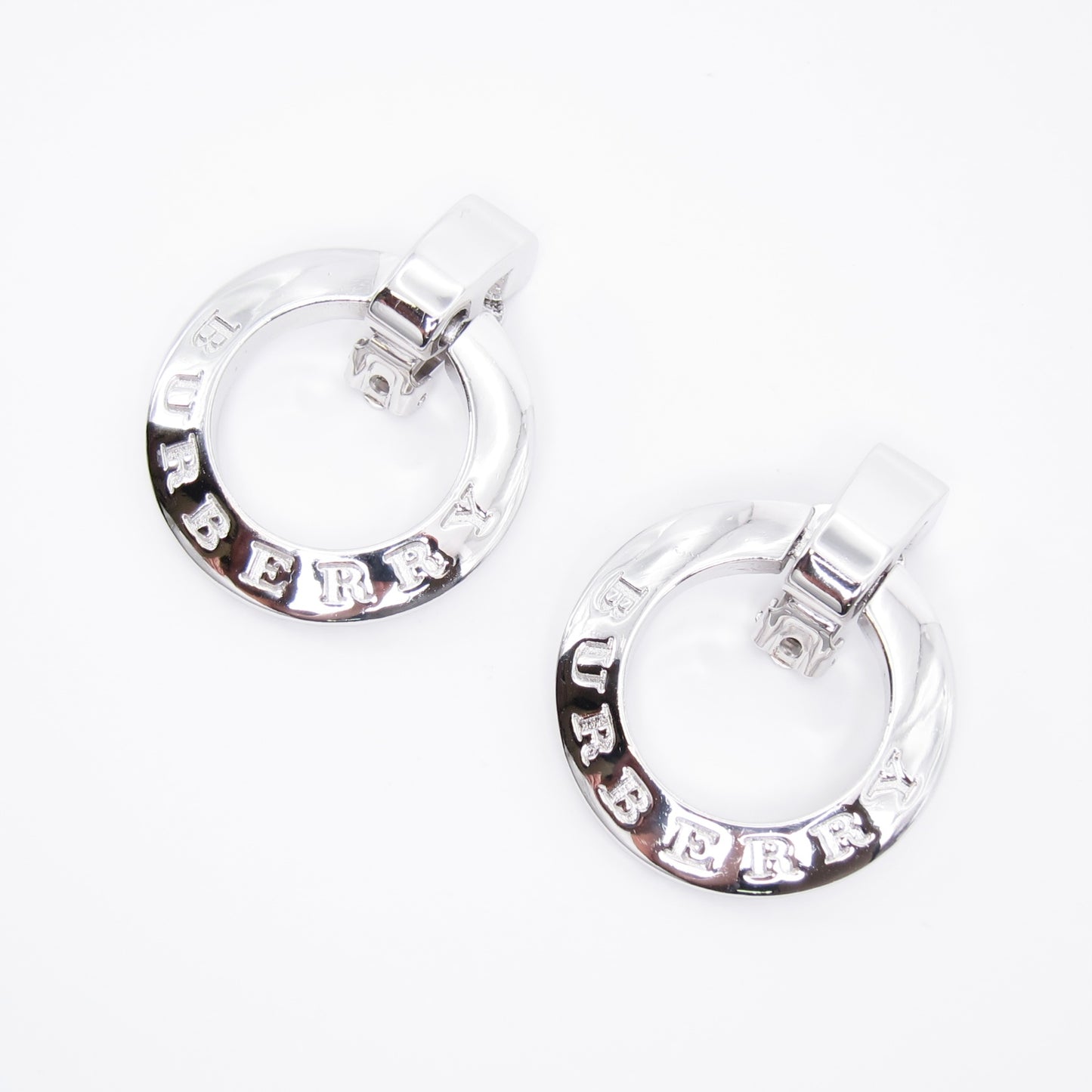 Burberry Vintage Burberry Logo and Check on Circle 3-way Usage Silver Clip-on Earrings