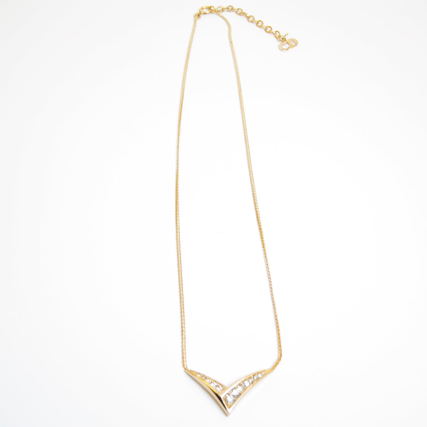 Christian Dior Vintage V Shaspe with Rhinestone Golden Necklace