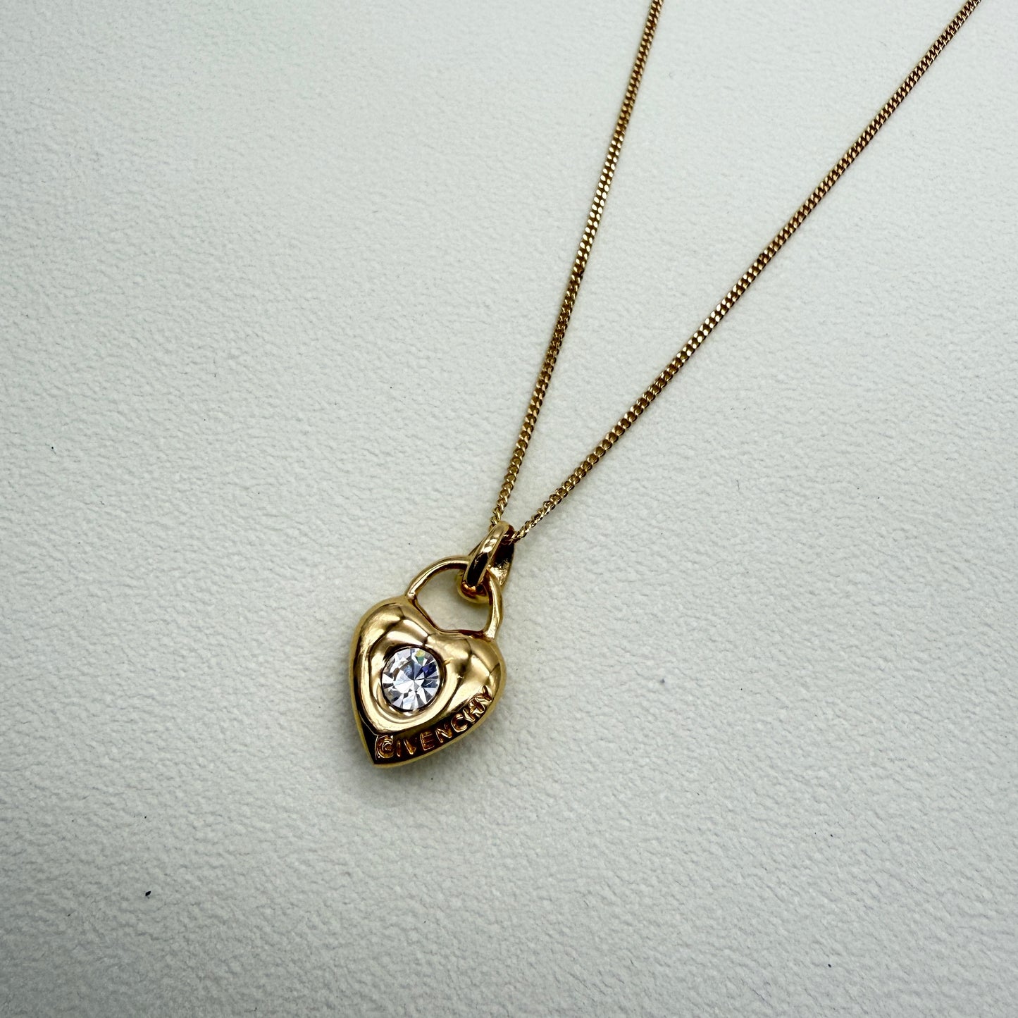 Givenchy Vintage Givenchy Logo on Heart Lock with Rhinestone and Pearl Golden Necklace