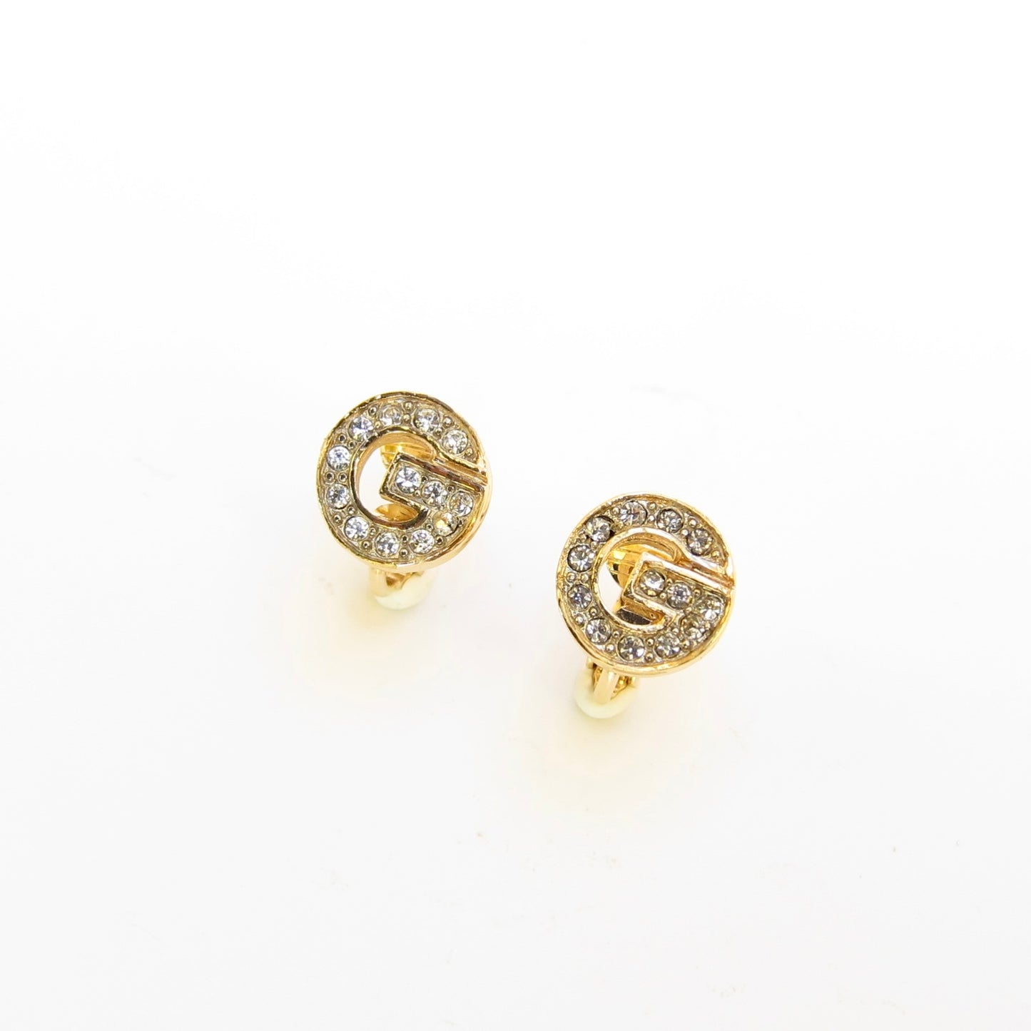 Givenchy Vintage G Logo with Rhinestone Golden Clip-on Earrings