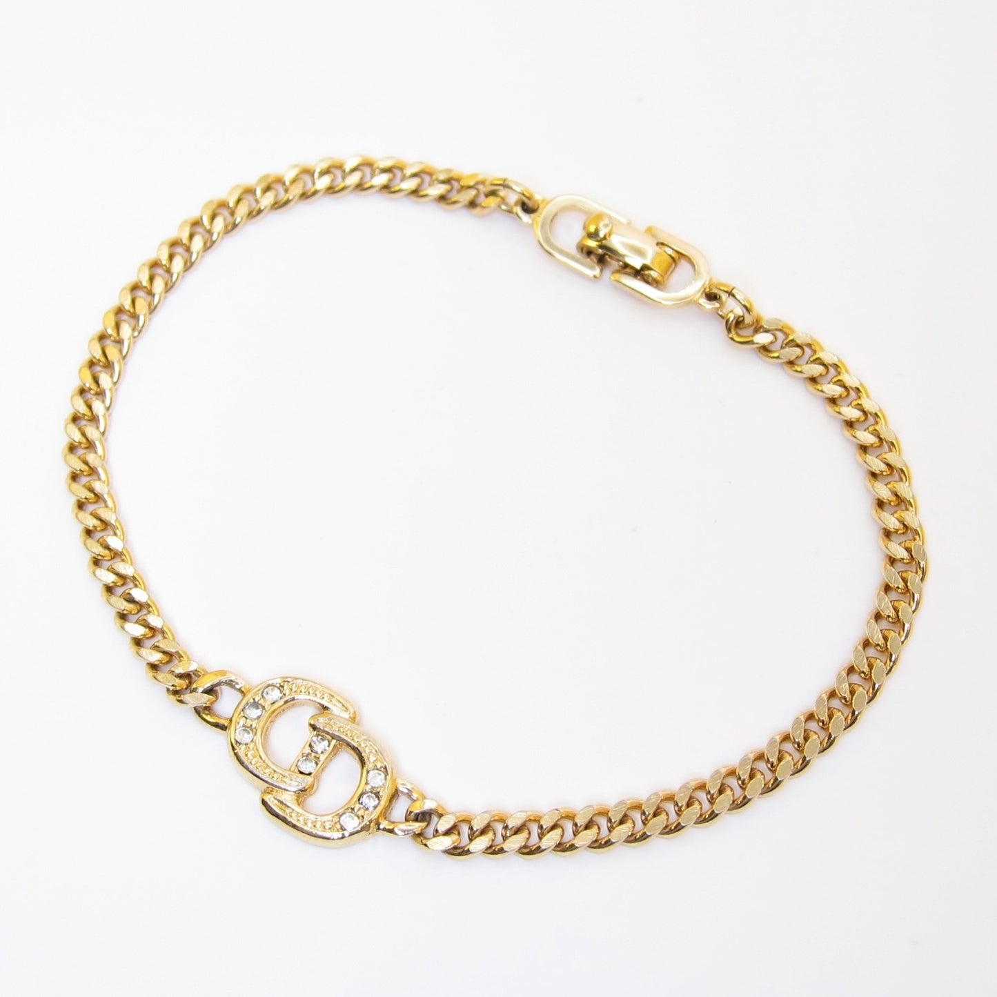 Christian Dior Vintage CD Logo with Rhinestone Golden Bracelet