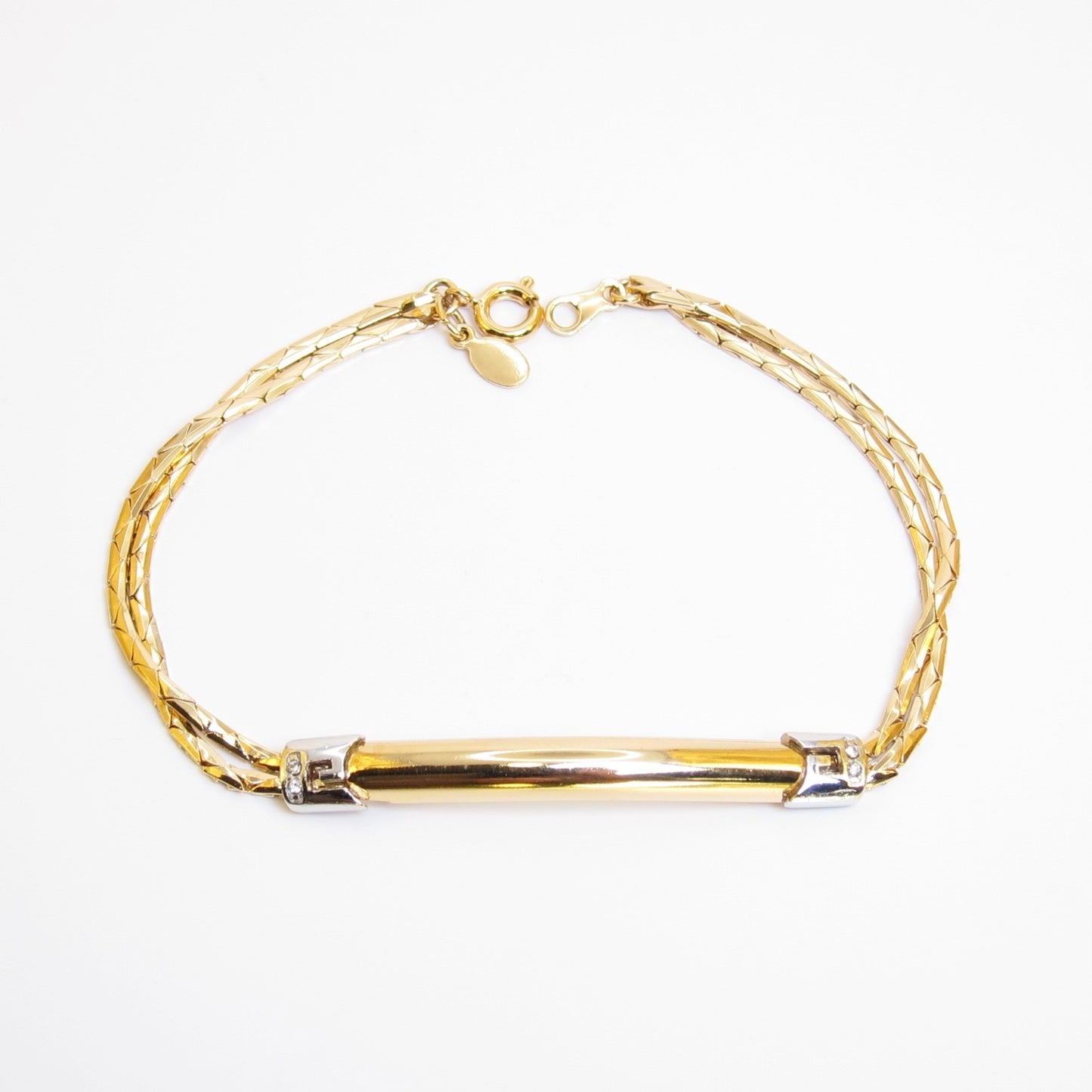 Givenchy Vintage G Logo with Rhinestone Two Tone Bracelet