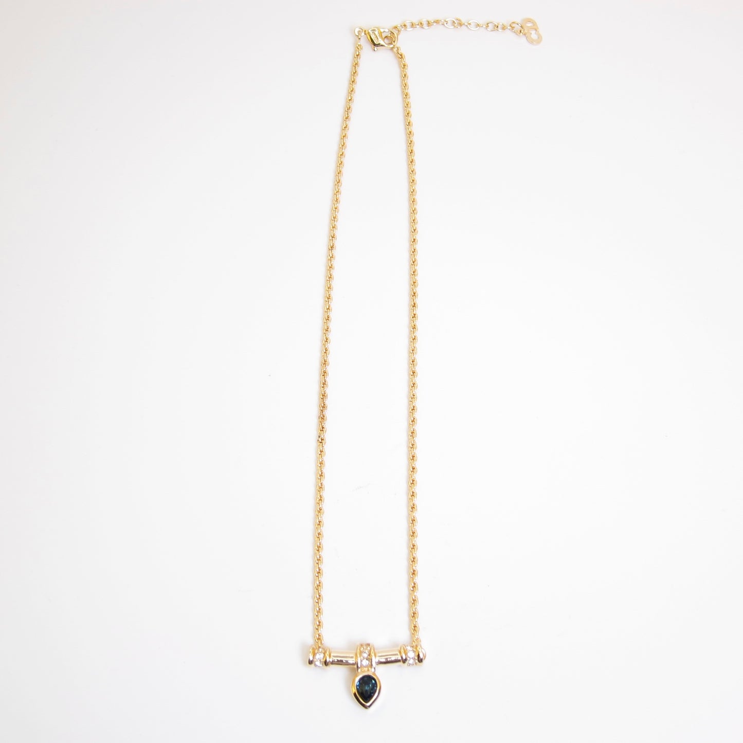 Christian Dior 復古藍色寶石和水鑽吊墜金色項鍊