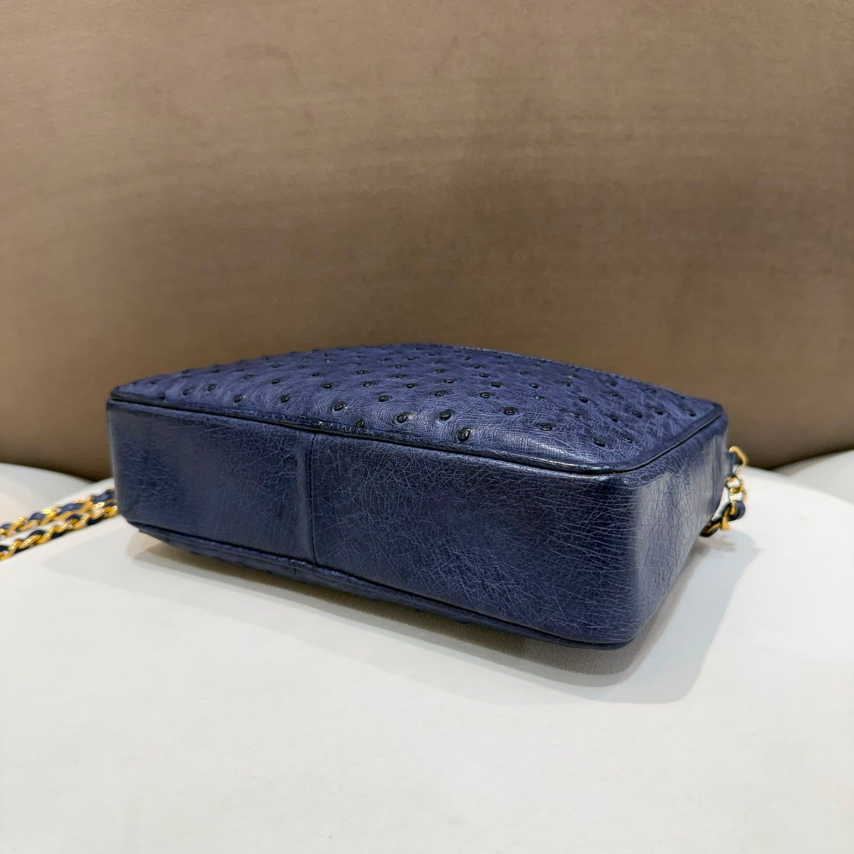 Chanel Vintage Navy Ostrich Fringe Chain Shoulder Bag