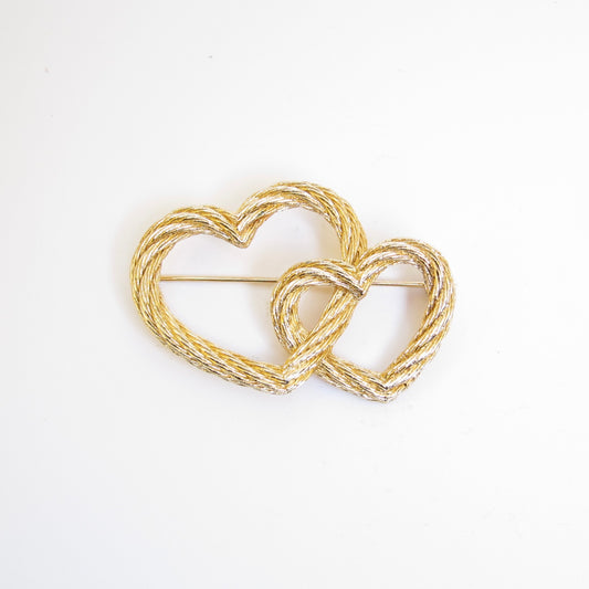 Christian Dior Vintage Double Heart Golden Brooch