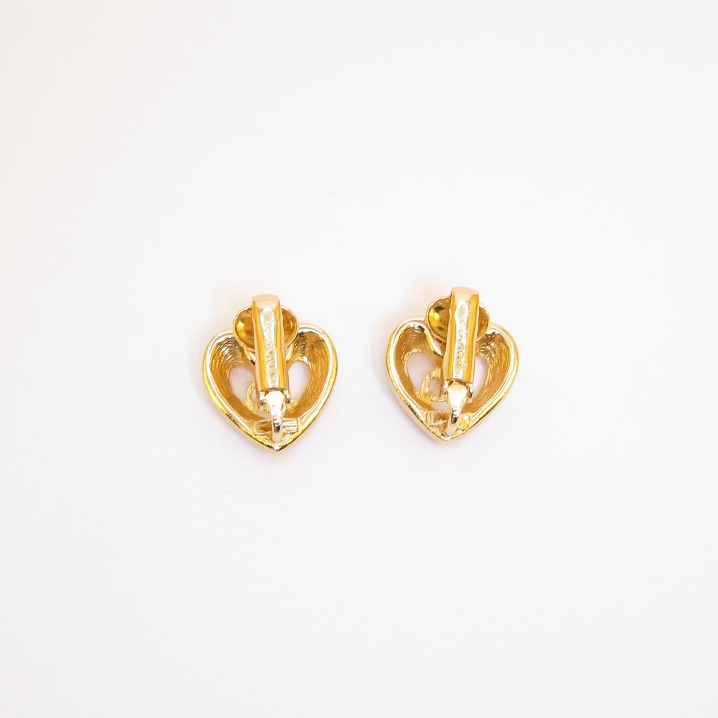 Christian Dior Vintage CD Logo in Heart with Rhinestone Golden Clip-on Earrings