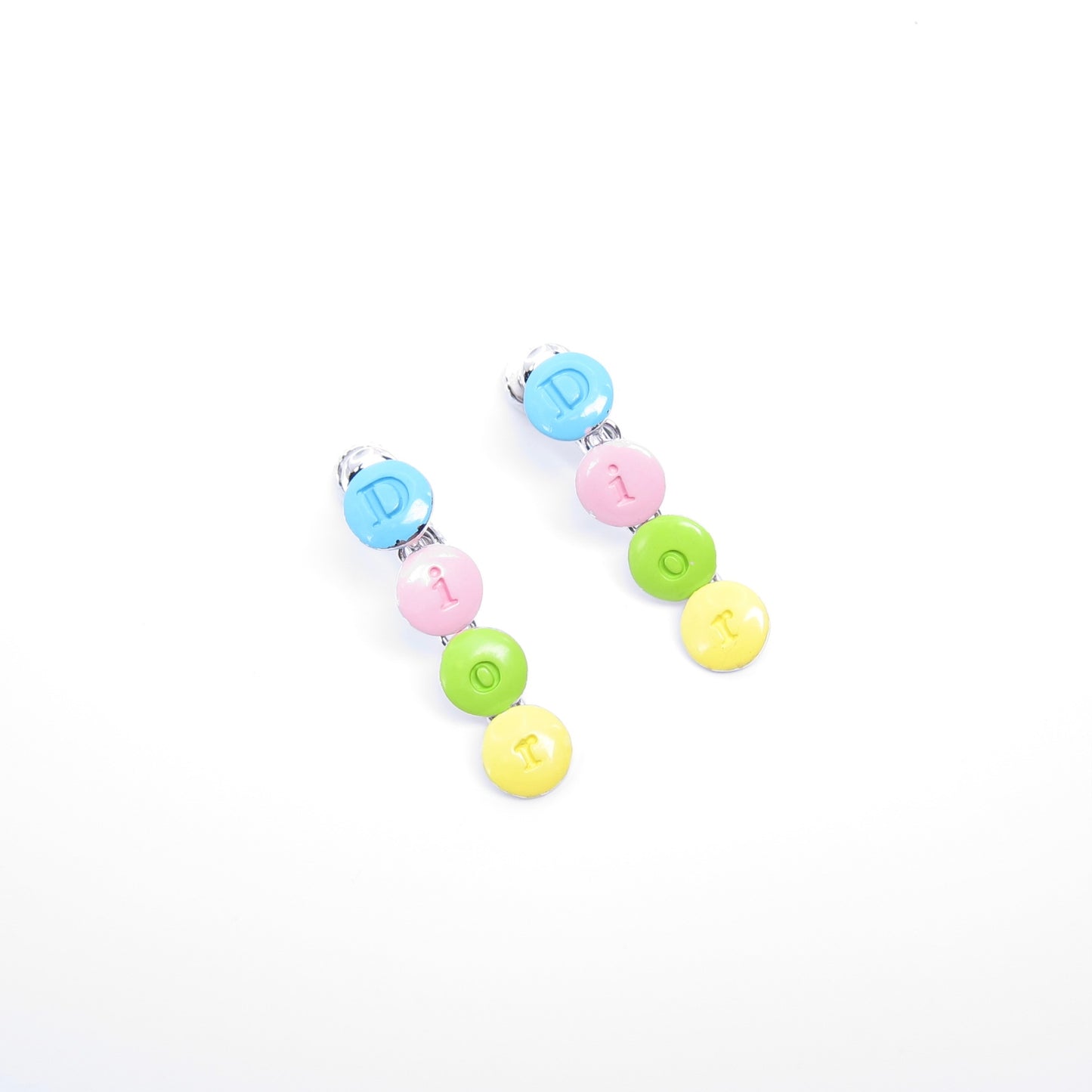 Christian Dior Vintage Dior Logo with Multi Color Silver Clip-on Earrings