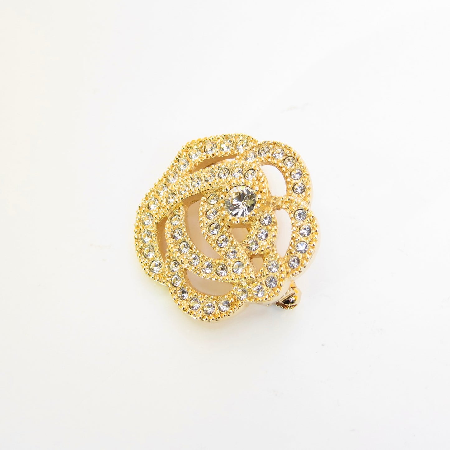 Christian Dior Vintage Flower Motif with Rhinestone Golden Brooch