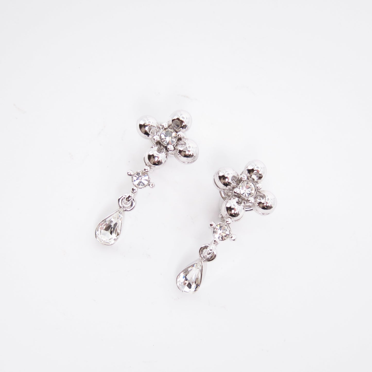 Nina Ricci Vintage Swing Rhinestone Silver Clip-on Earrings