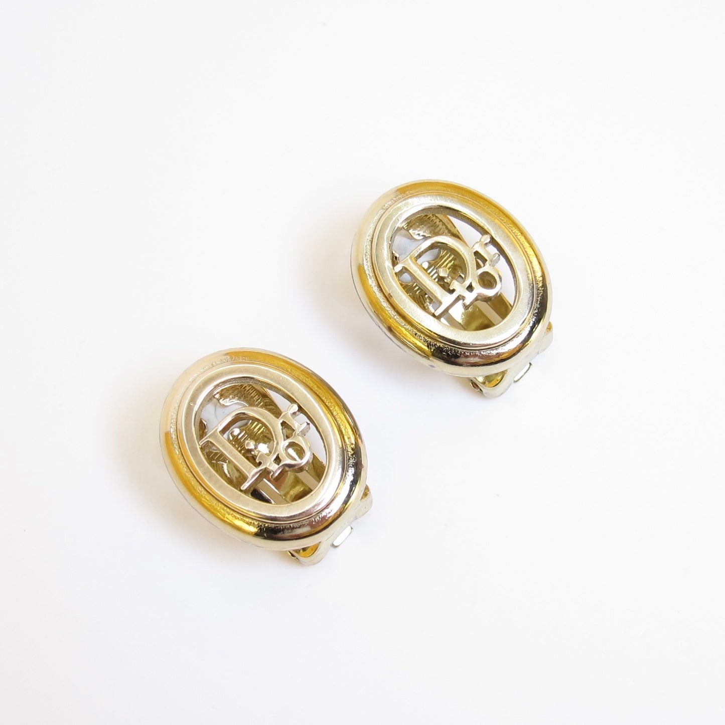 Christian Dior Vintage Dior Logo in Oval Shaped Golden Clip-on Earrings