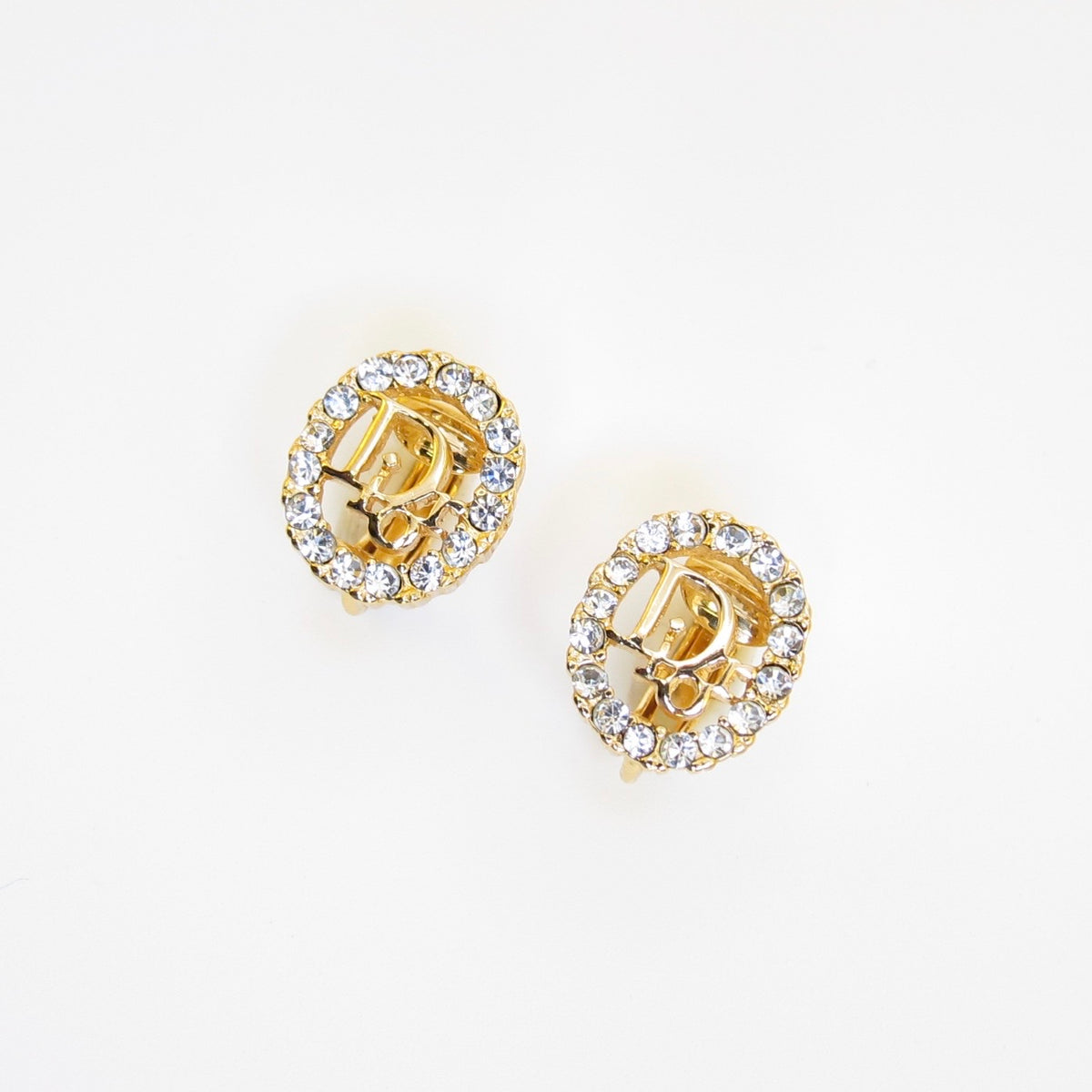 Christian Dior Vintage Rhinestone D Monogram Gold-Tone Clip-On Earrings