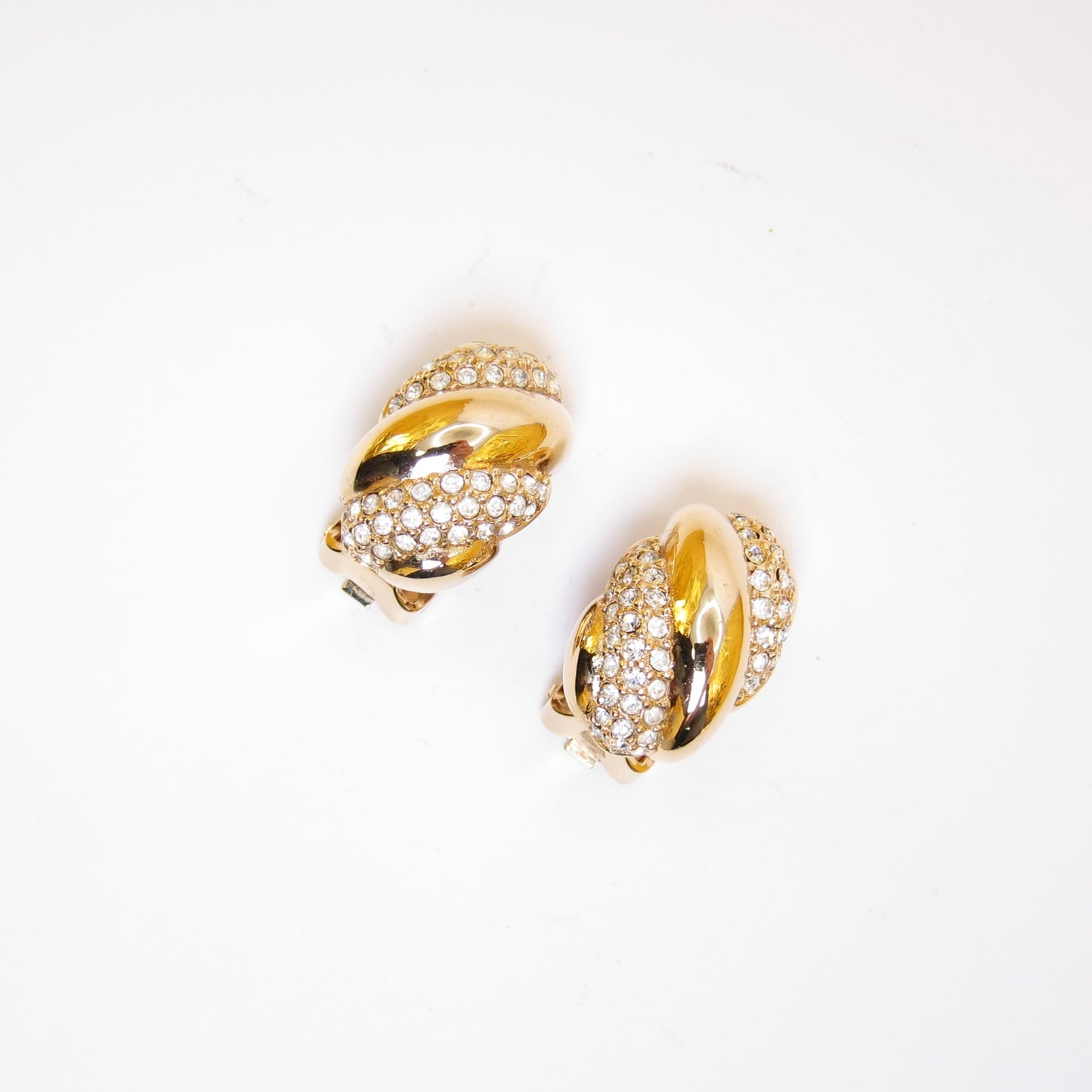Christian Dior Vintage Stylish Rhinestone Golden Clip-on Earrings