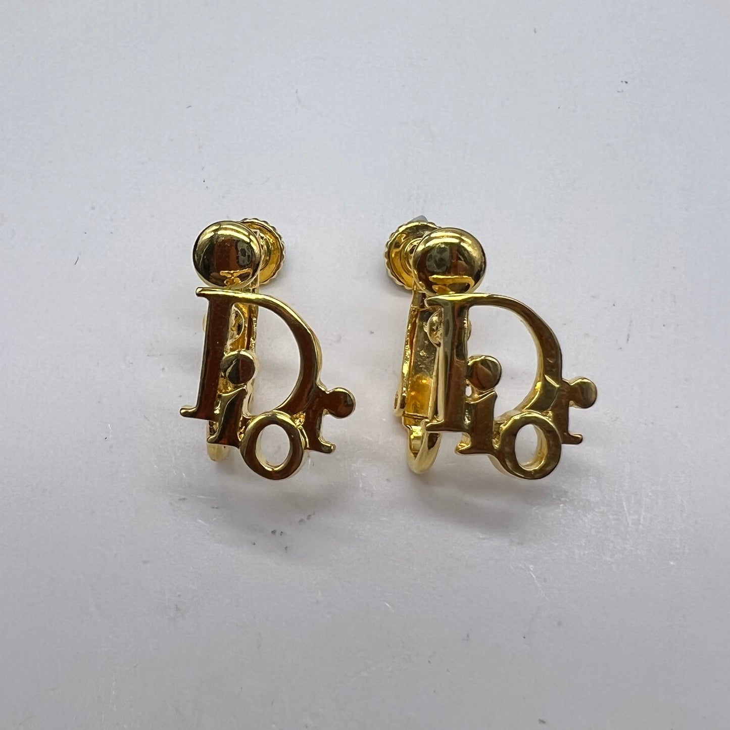 Christian Dior Vintage Golden Dior Logo Clip-On Earrings