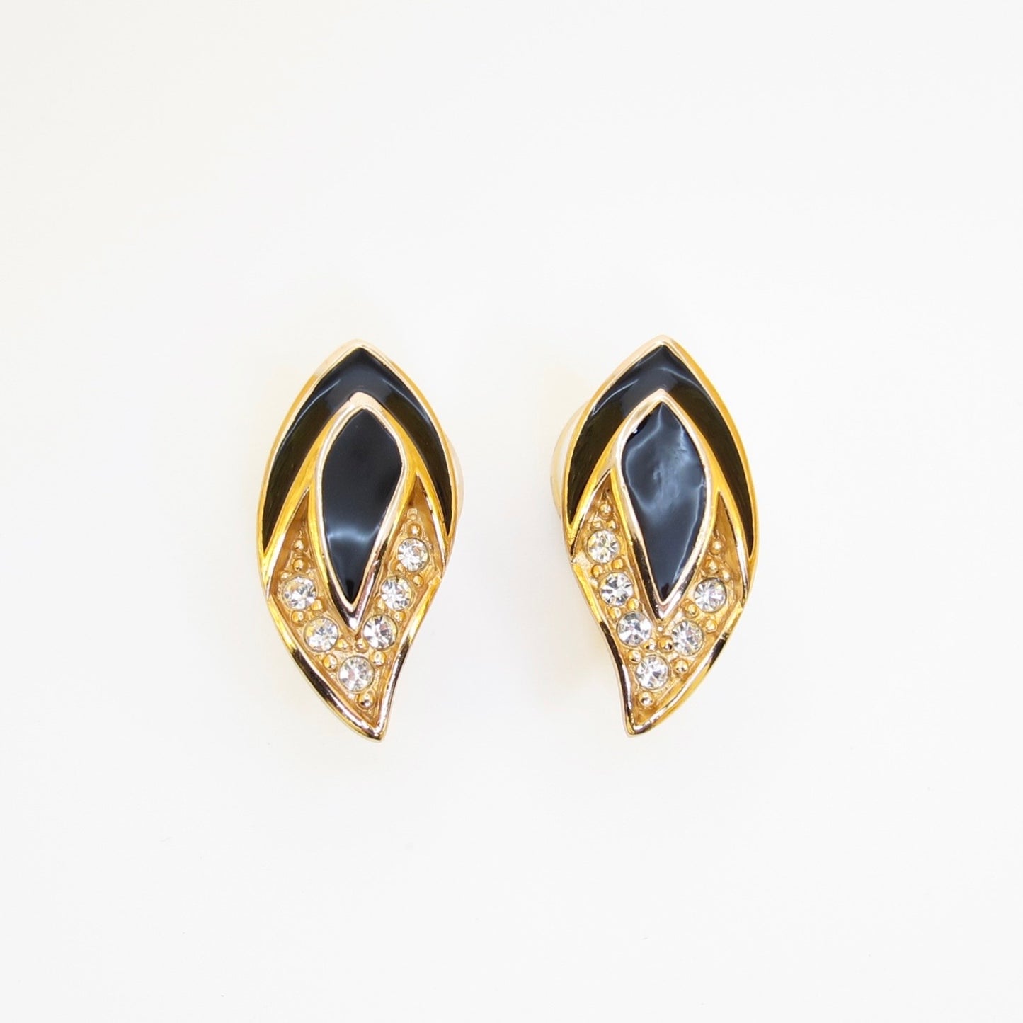 Christian Dior Vintage Black Enamel Leaf Earrings