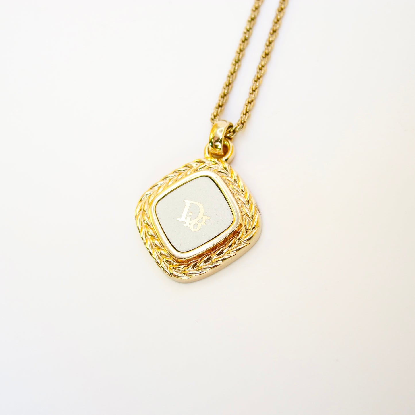 Christian Dior Vintage Dior Logo on Rhombus Silver and Golden Necklace